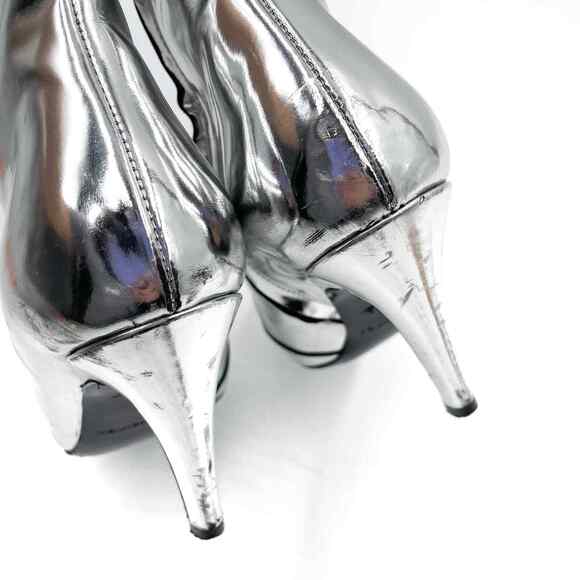 BALENCIAGA Slash Metallic Silver Boots Mirror Leather Pointed Toe Sz 36 / 6 US - Picture 7 of 11